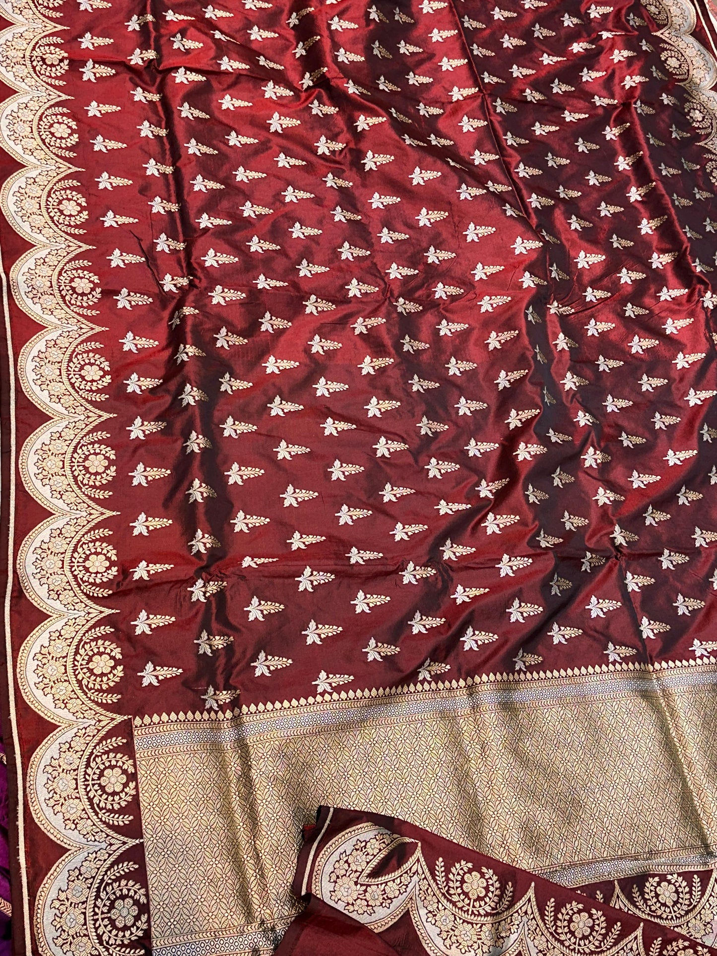 Banaras 100% pure katan silk Saree with premium real silk saree with allover water zari (Dark coke Mehroon)