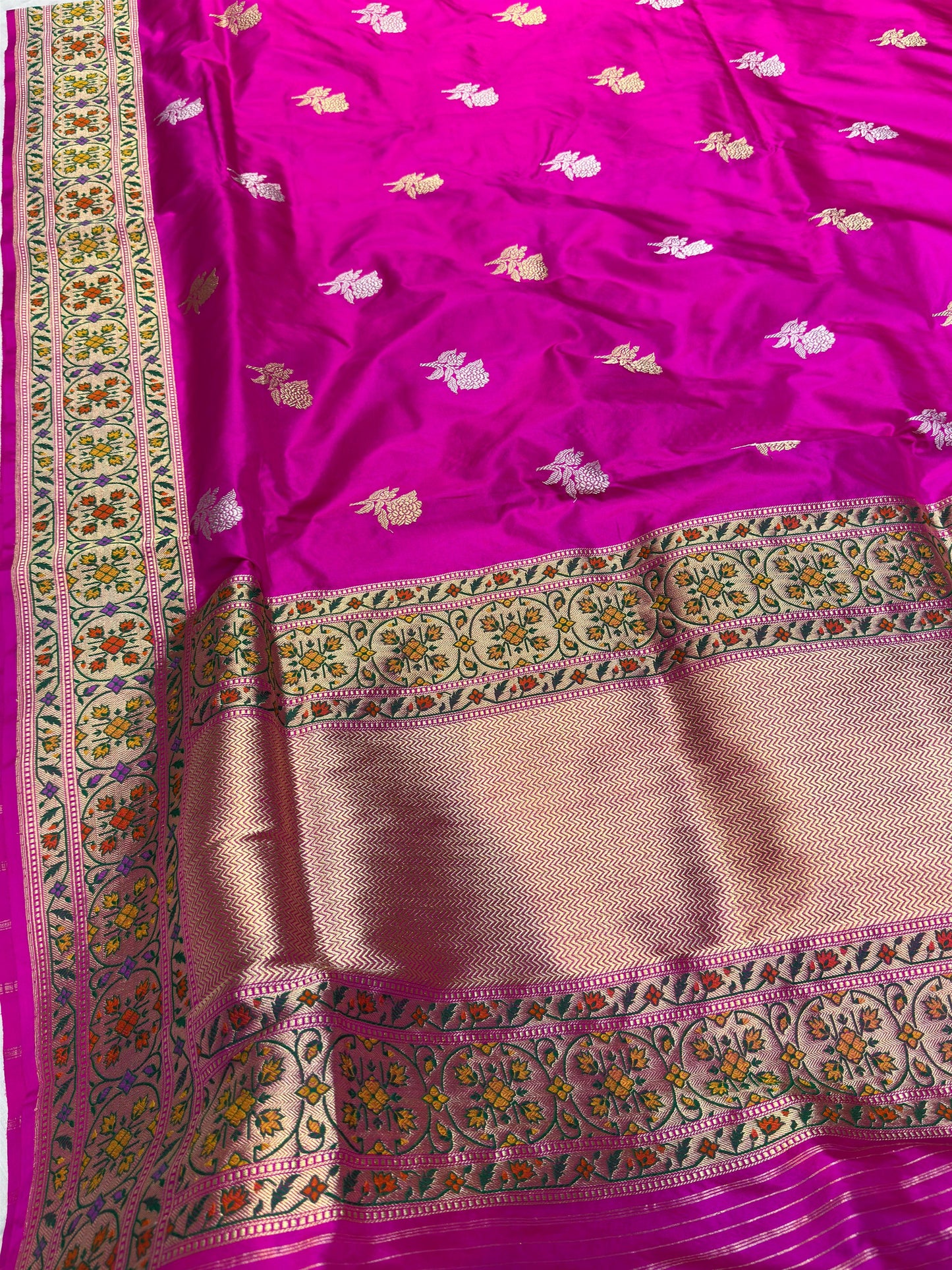 Banaras 100% pure katan kadua paithni silk Saree with premium real silk saree (Rani Pink)
