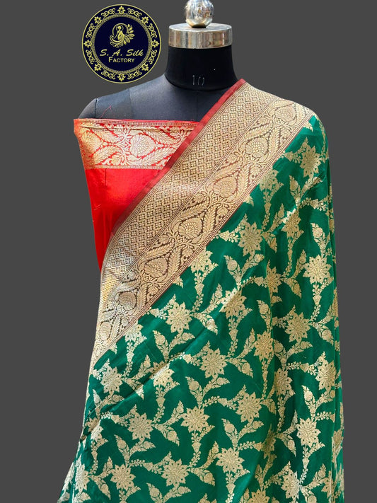 Banaras 100% Pure katan jaal Silk Saree with allover Reshami zari weave