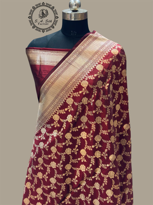 Banaras 100% Pure katan Silk Saree with allover beautiful jaal design On full body