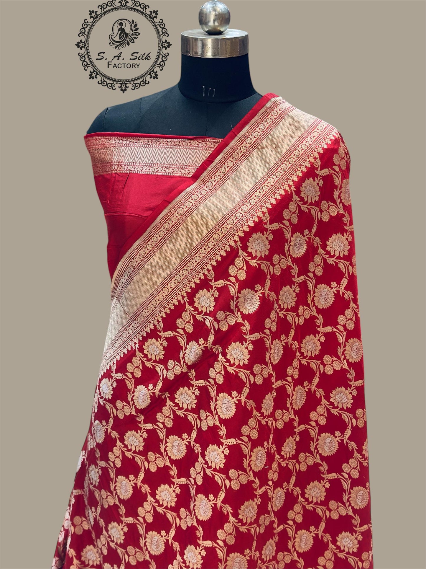 Banaras 100% Pure katan Silk Saree with allover beautiful Sona Roopa Mina design