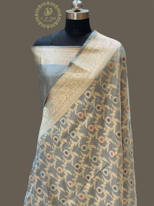 Banaras 100% Pure katan Silk Saree with allover beautiful Mina jaal design On full body