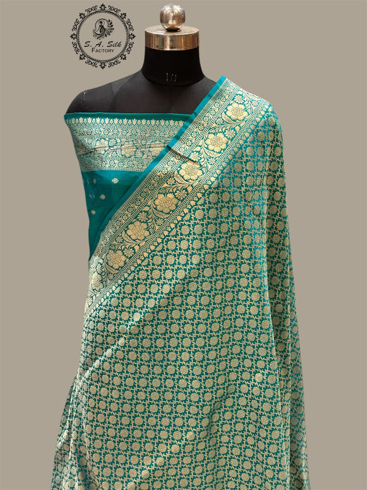Banaras 100% Pure katan Silk Saree with allover beautiful Tanchui pashmina jaal design On full body with water zari