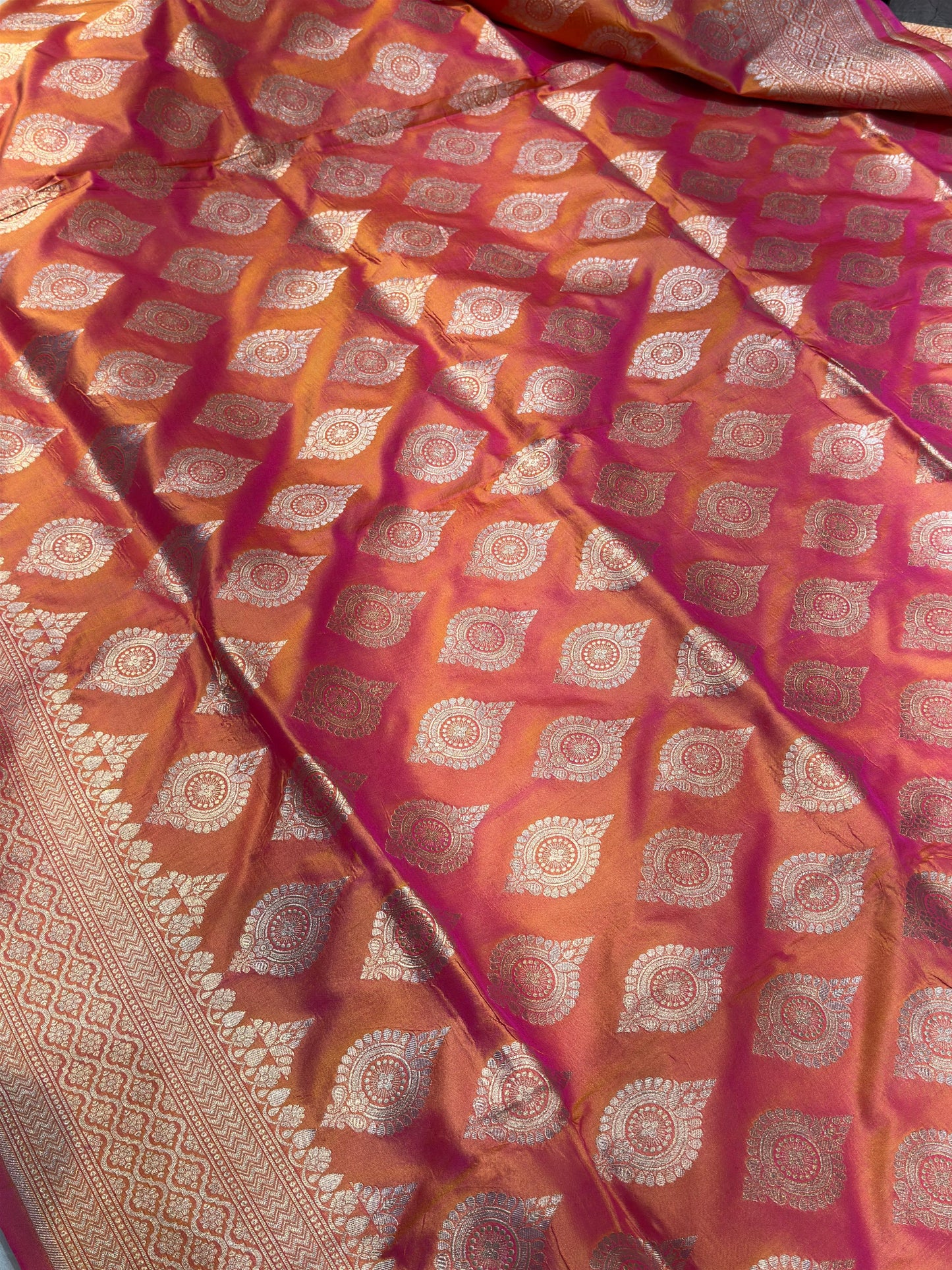 Banaras 100% Pure katan Silk Saree with allover beautiful Buta design On full body