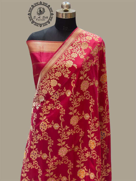 Banaras 100% Pure katan Silk Saree with allover beautiful kadua tilfi jaal design