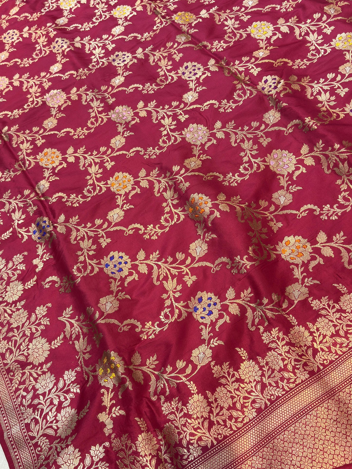 Banaras 100% Pure katan Silk Saree with allover beautiful kadua tilfi jaal design