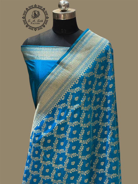 Banaras 100% Pure katan Premium Jaal Silk Saree with allover beautiful Water Zari Jaal design