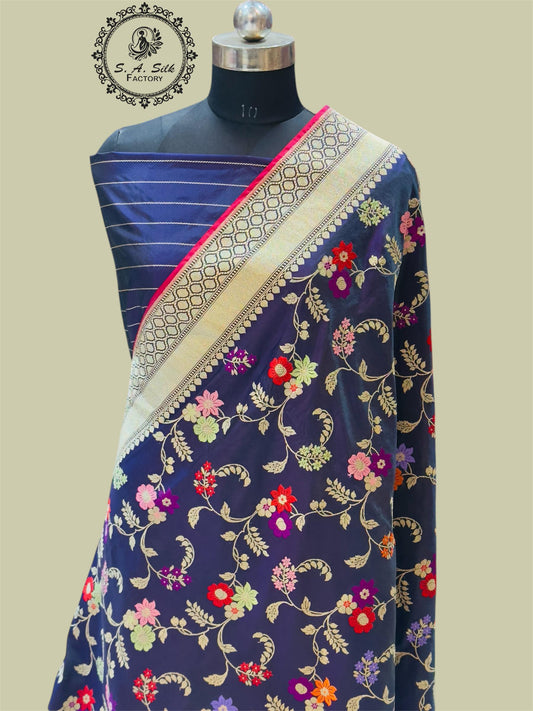 Banaras 100% Pure katan Kadua Tilfi Premium Silk Saree with allover Kadua Minakari Tilfi Jaal weave