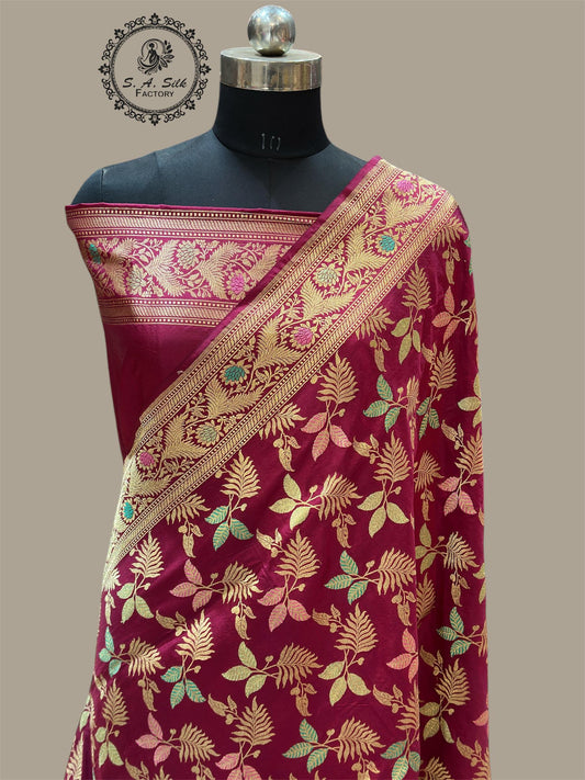 Banaras 100% Pure katan Kadua Tilfi Premium Silk Saree with allover Kadua Minakari Tilfi Jaal weave