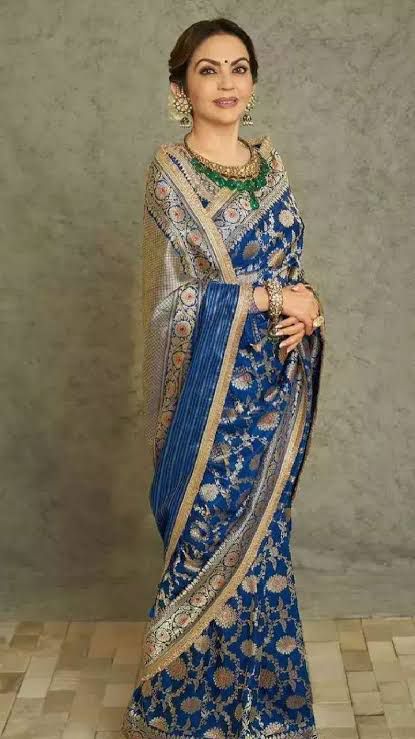 Banaras 100% Pure katan Nita Ambani Silk Saree with allover beautiful jaal design On full body with water zari colour of weave