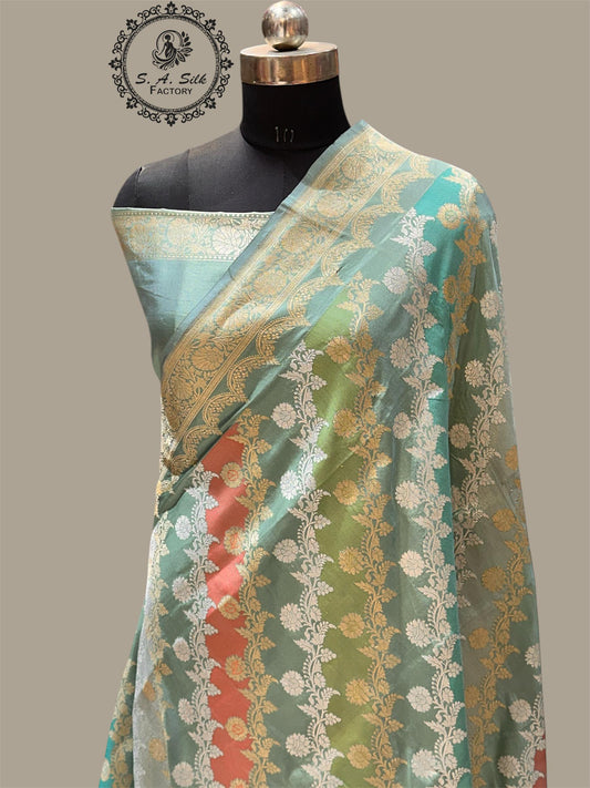 Banaras 100% Pure katan Premium Rangkaat Kadua Silk Saree with allover beautiful Sona Roopa Multi