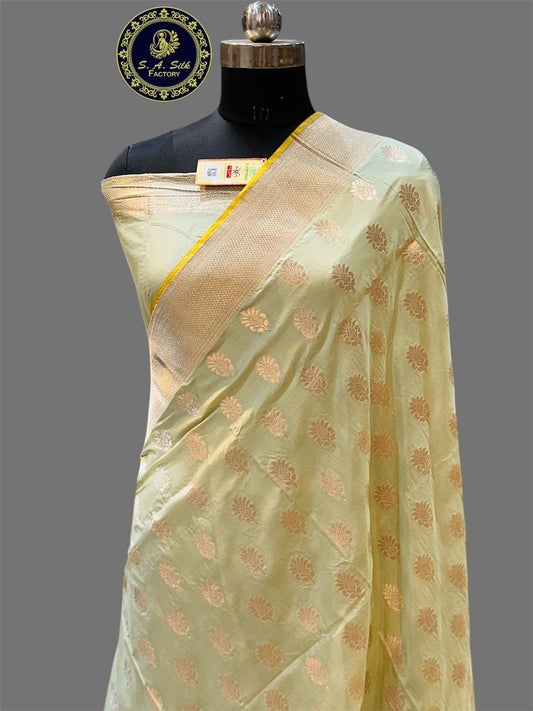 Banaras 100% Pure katan Silk Saree with allover zari buta (Pista)