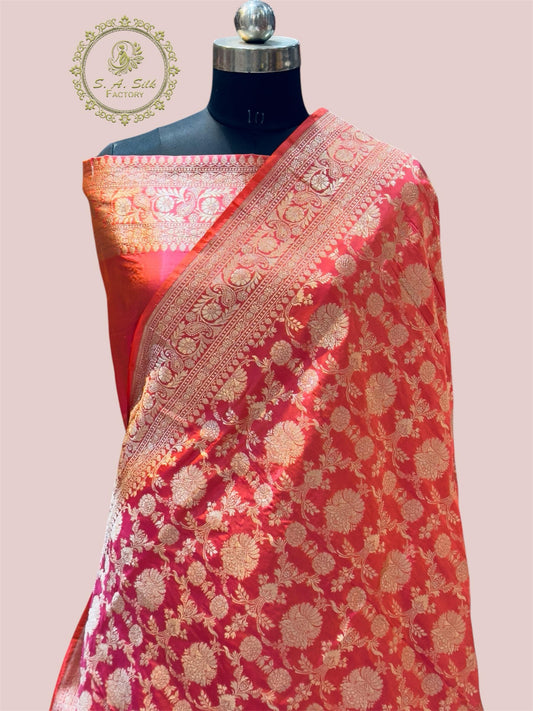 Banaras 100% pure katan silk Saree with premium real silk saree with allover water zari (Dual pink)