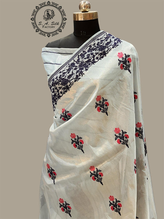 Banaras 100% pure katan Tissue silk Saree with premium real silk saree with allover Weave Kadua (Light Powder Blue)