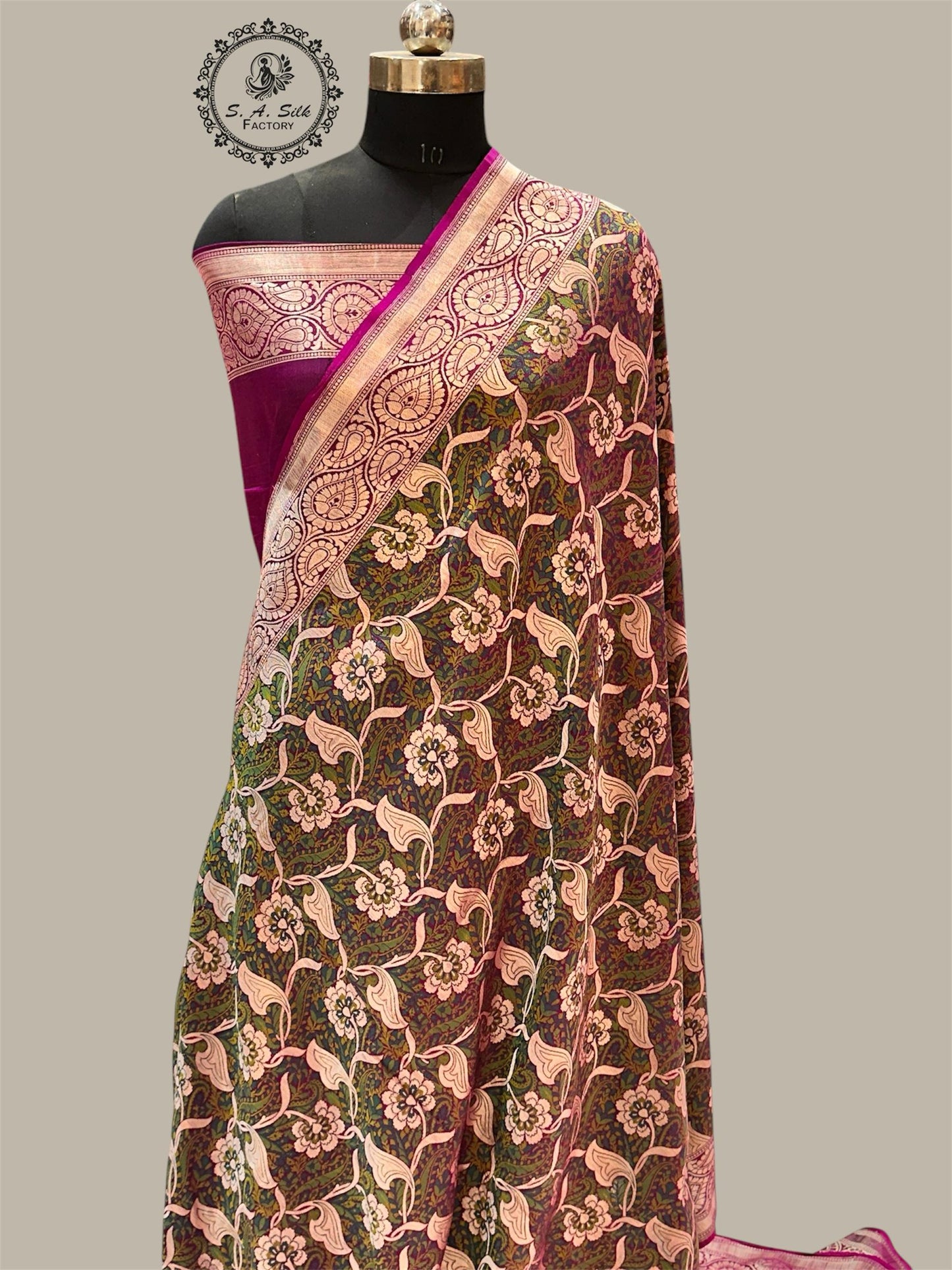 Banaras 100% pure Georgette katan silk Saree with premium real Zari silk saree (Megenta)