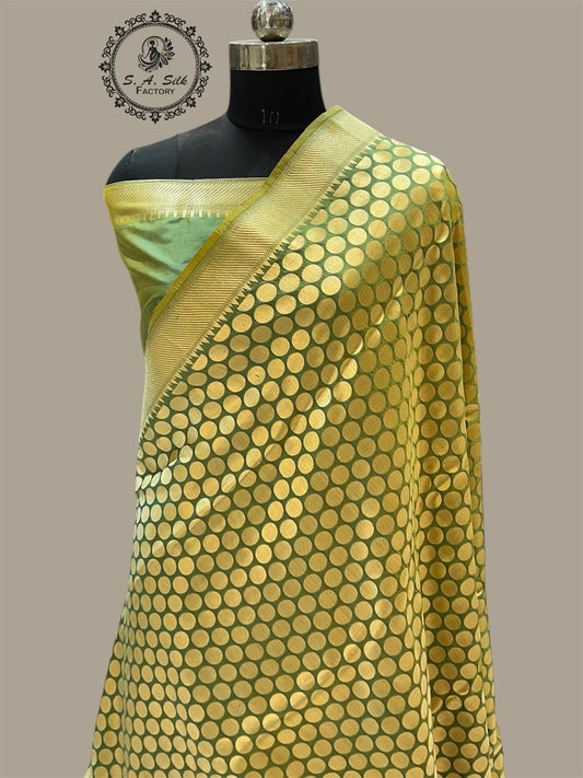 Banaras 100% pure katan silk Saree with premium real silk saree (Light Green Dual shaded)