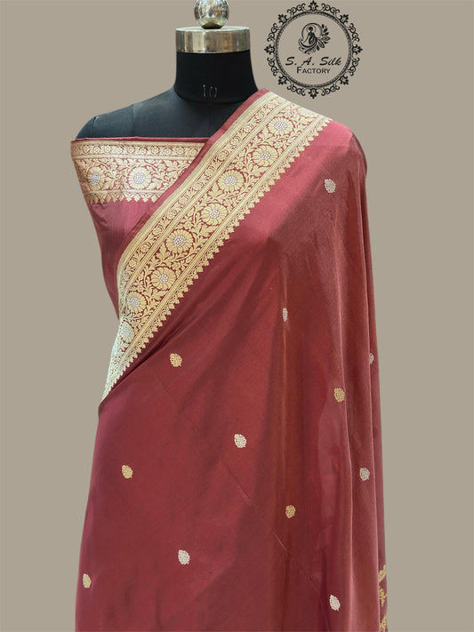 Banaras 100% pure katan silk Saree with premium real silk saree with allover water zari (Brick Red)