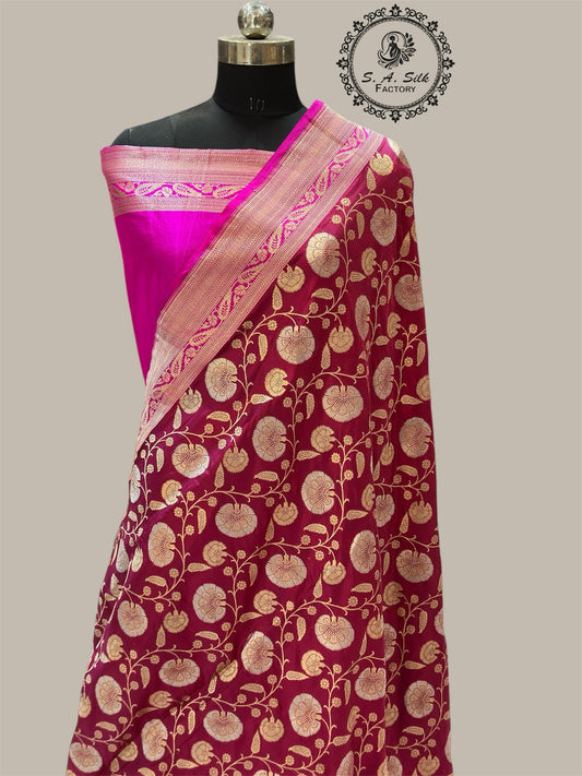 Banaras 100% pure katan silk Saree with premium real silk saree with allover water zari (Mehroon)