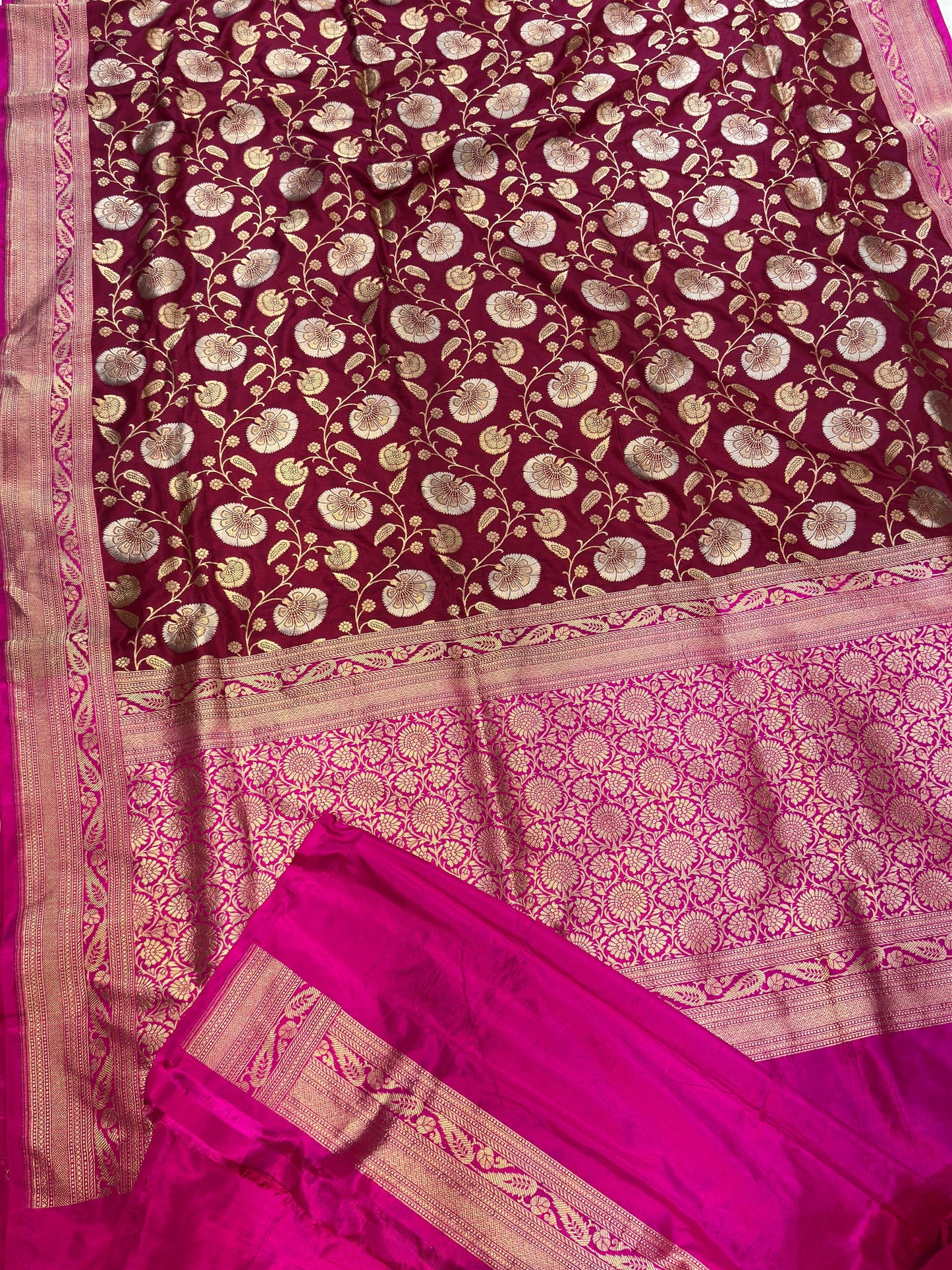 Banaras 100% pure katan silk Saree with premium real silk saree with allover water zari (Mehroon)