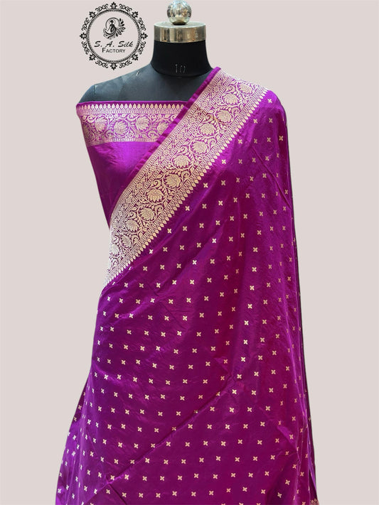 Banaras 100% pure katan silk Saree with premium real silk saree with allover water zari (Megenta)