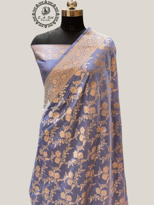 Banaras 100% pure katan silk Saree with premium real silk saree with allover water zari (Flint Grey)