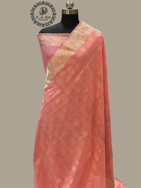 Banaras 100% pure Georgette katan silk Saree with premium real Zari silk saree (Peach)