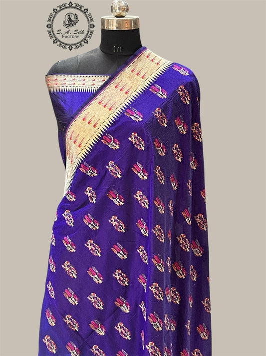 Banaras 100% pure katan silk Saree with premium silk saree with allover water zari (Purple)