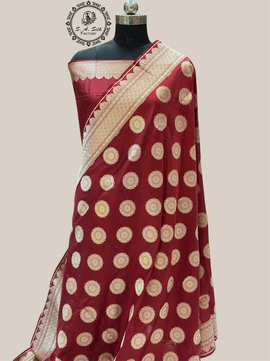 Banaras 100% pure katan silk Saree with premium real silk saree with allover water zari (dual Mehroon)