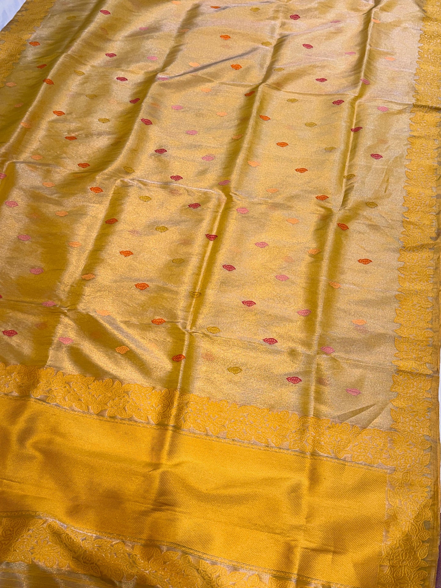 Banaras 100% pure katan Tissue silk Saree with premium real silk saree with allover Weave Kadua (Mango Yellow)