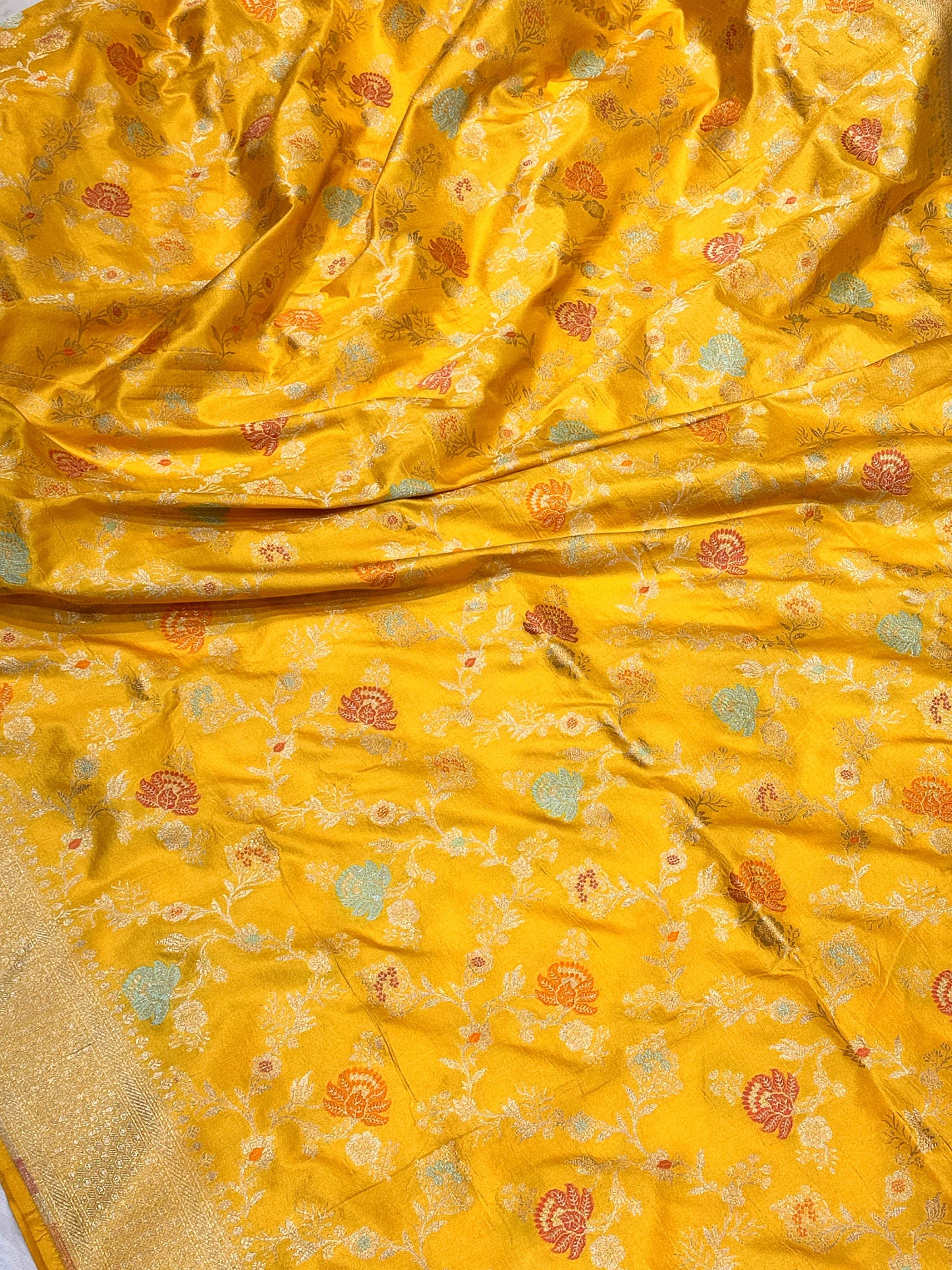 Banaras 100% pure katan silk Saree with premium real silk saree with allover water zari (Yellow)