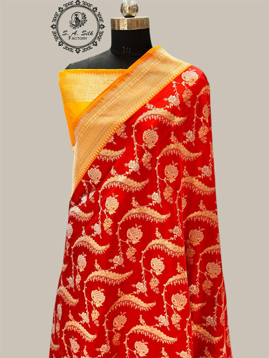 Banaras 100% pure katan silk Saree with premium real silk saree with allover water zari (Red)