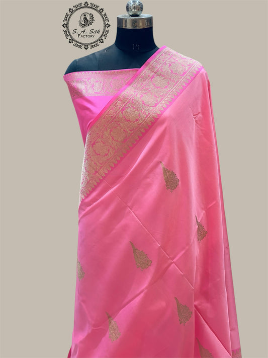 Banaras 100% pure katan kadua silk Saree with premium real silk saree (Rose Pink)