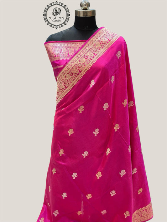 Banaras 100% pure katan kadua silk Saree with premium real silk saree (Rani Pink)