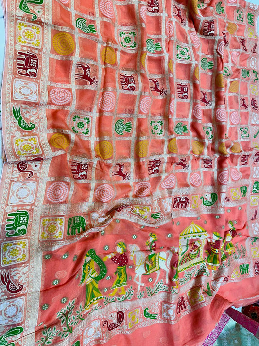 Banaras Georgette chiffon Silk Saree with Allover fancy Jari Matt Jaal and buta deisgn (6)