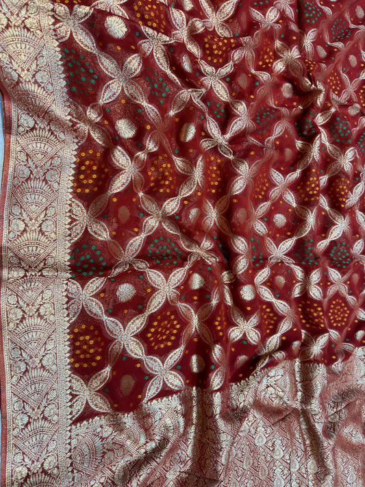 Banaras Georgette chiffon Silk Saree with Allover bandhni Jaal design (5)