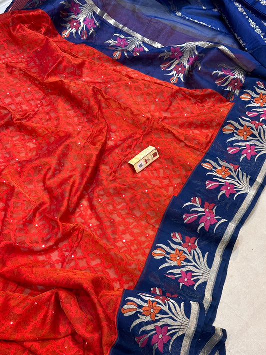 Banarasi 100% pure handloom premium jutt net silk saree