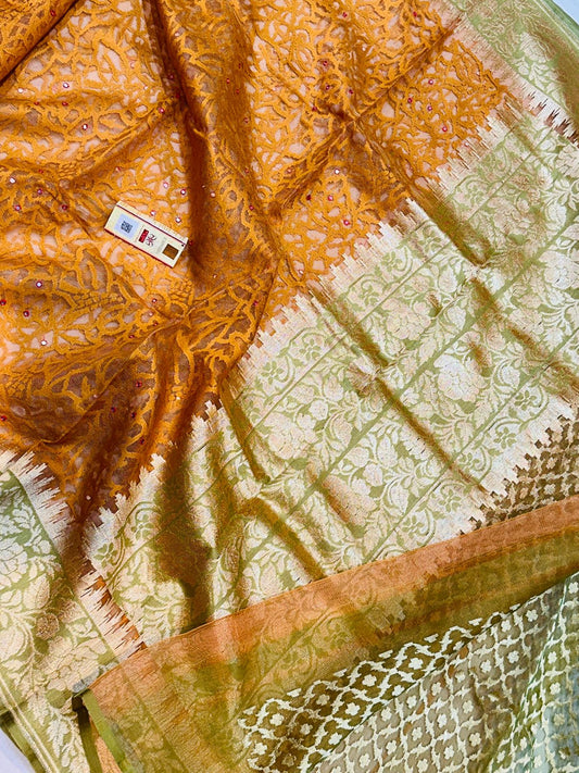 Banarasi 100% pure handloom premium jutt net silk saree