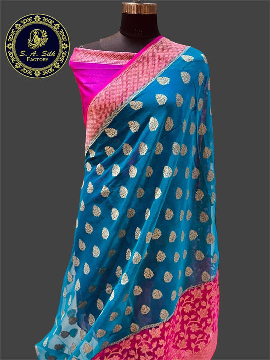 Banaras 100% pure khaddi chiffon silk saree