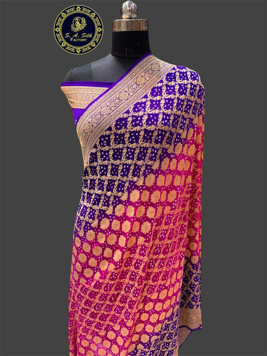 Banarasi 100% pure khaddi bandhni chiffon silk saree