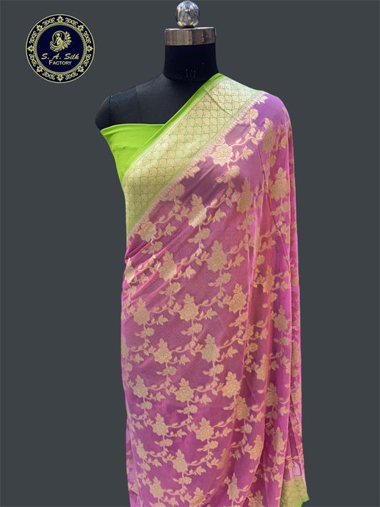 Banaras 100% pure khaddi chiffon silk saree