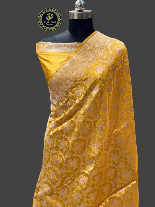Banarasi 100% Pure katan silk Saree (Mustard Sandle)