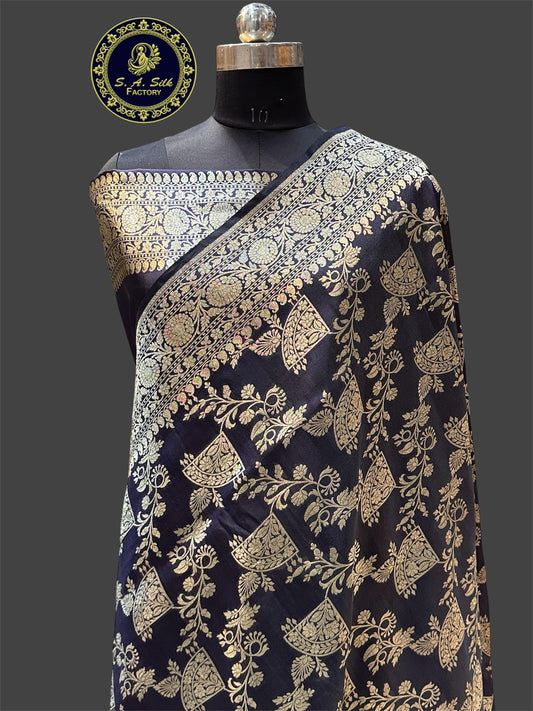 Banarasi 100% Pure katan silk Saree (Black)