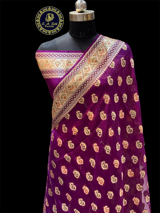 Banarasi 100% Pure khaddi chiffon silk saree