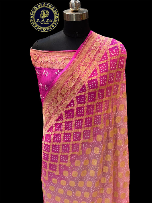Banarasi 100% Pure khaddi chiffon bandhni silk saree