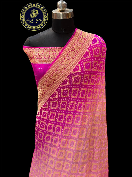 Banarasi 100% Pure khaddi chiffon bandhni silk saree