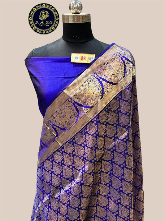 Banaras 100% Pure katan kanjiwaram Silk Saree with allover zari body Fancy jaal and body with water zari colour