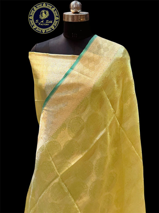 Banaras 100% Pure Tissue katan Tanchui Silk Saree with allover very beautiful antique Tanchui Kari design