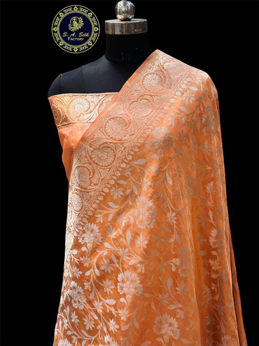Banaras 100% Pure Tissue katan Jaal Silk Saree with allover very beautiful antique Sonaroopa Jaal design