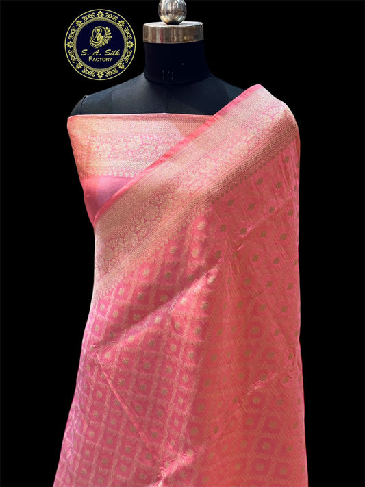 Banaras 100% Pure katan Silk Saree with allover Gharchola jaal body with water zari colour