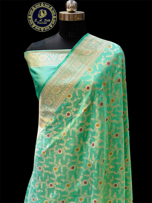 Banaras 100% Pure katan Silk Saree with allover minakari jaal body with water zari colour